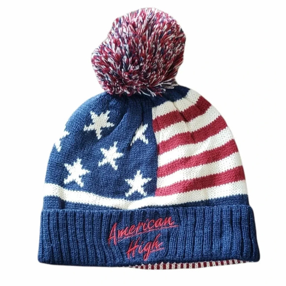 American Flag Knit Pom Pom Hat - Picture 1 of 3